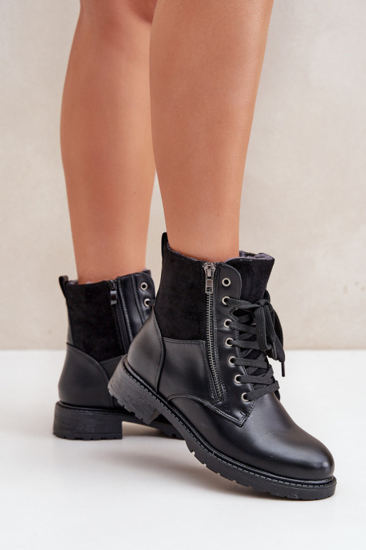 réchauffer Bottes avec des talons larges Eko Peau couleur noire Activéoise