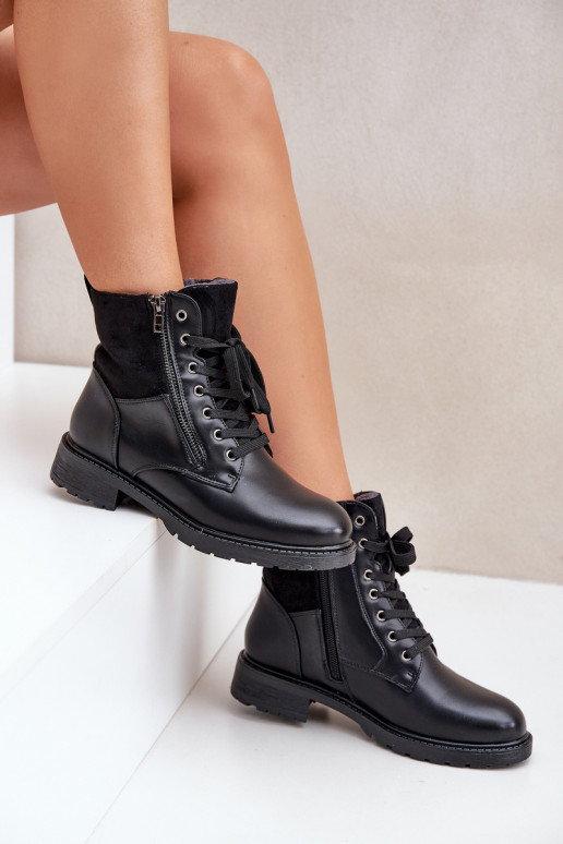 réchauffer Bottes avec des talons larges Eko Peau couleur noire Activéoise