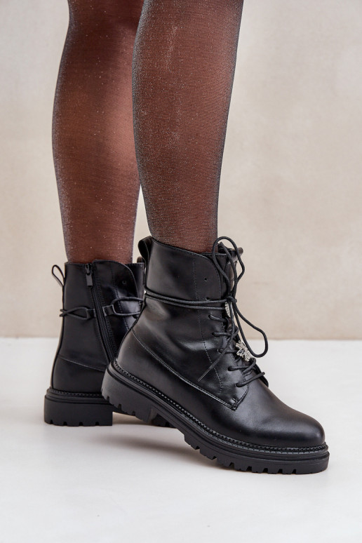Bottines isolées avec lanières et lacets noirs Irivina