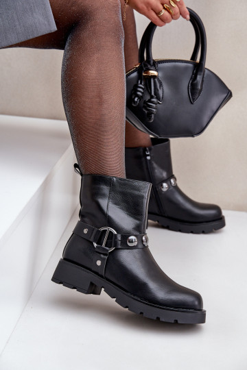 Bottes avec des talons larges réchauffer avec des sangles couleur noire Felilania