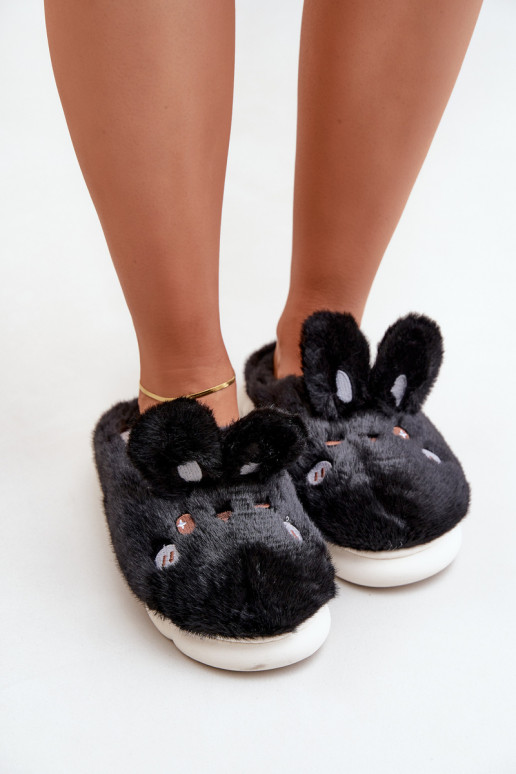 Chaussons avec peluche thème Lapin noir Tasha