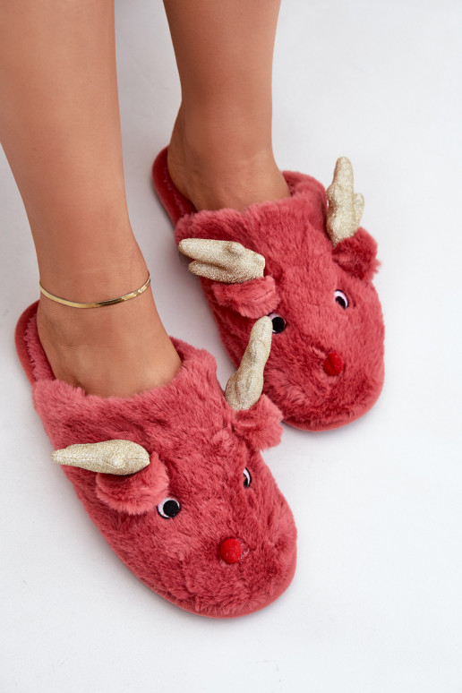 Chaussons de Noël avec motif rennes couleur corail Asielle