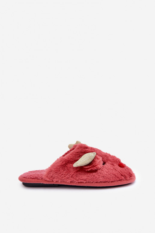 Chaussons Noël Avec un thème Renne avec un manteau de fourrure couleur corail Asielle