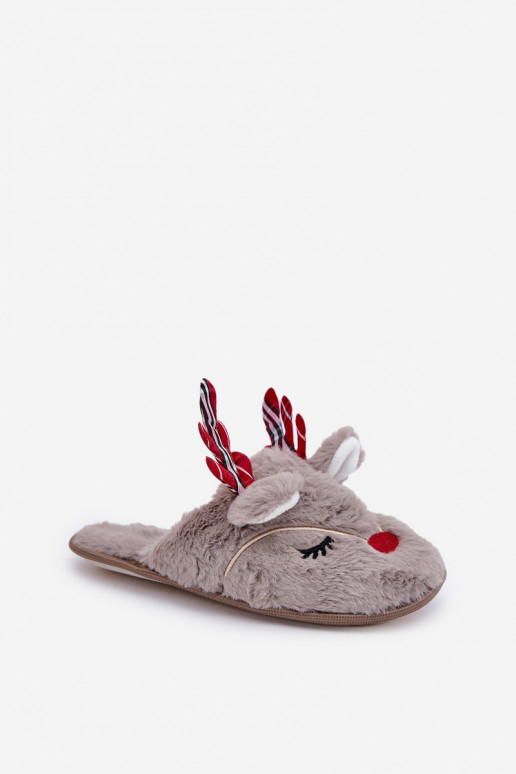 Chaussons de Noël avec motif rennes couleur sable Sylaia