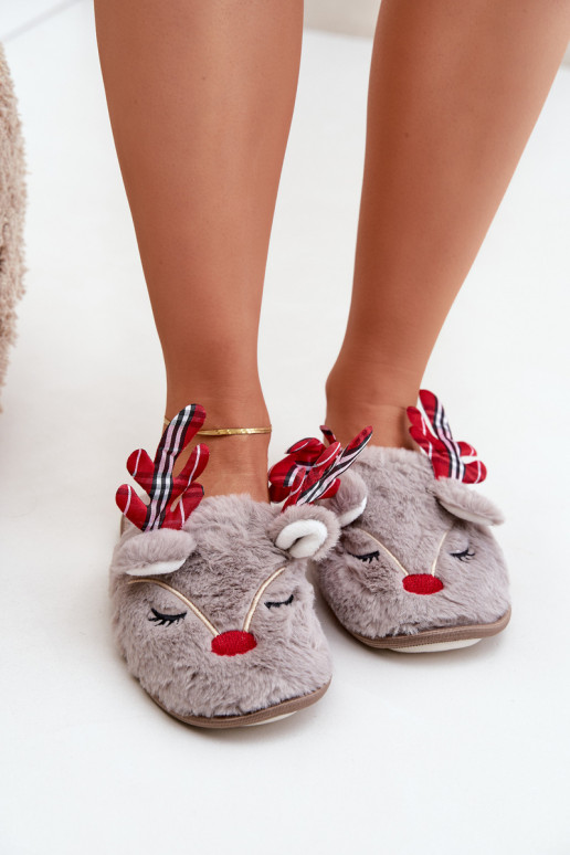 Chaussons de Noël avec motif rennes couleur sable Sylaia