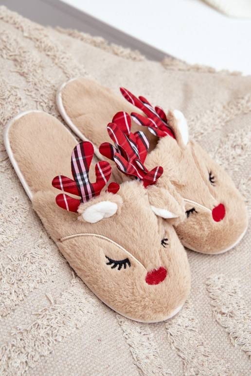 Chaussons de Noël avec motif rennes couleur sable Sylaia
