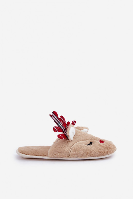 Chaussons de Noël avec motif rennes couleur sable Sylaia