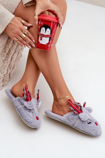 Noël Chaussons Avec un thème Renne couleur grise Sylaia