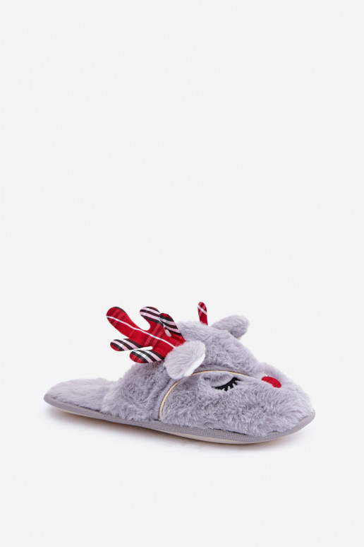 Chaussons de Noël avec motif rennes couleur grise Sylaia