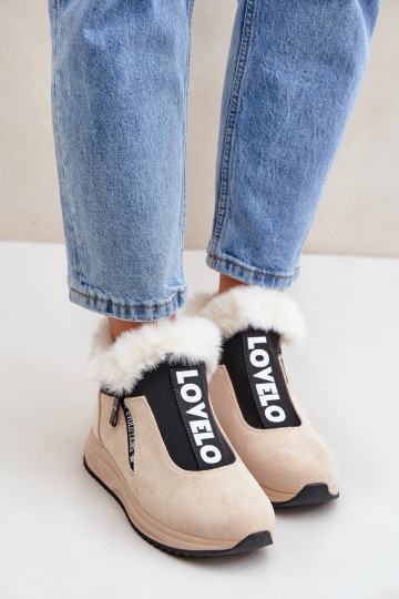 Chaussures modèle baskets Bottes pour femmes avec un manteau de fourrure beige Zeriana