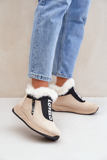 Chaussures modèle baskets Bottes pour femmes avec un manteau de fourrure beige Zeriana 2