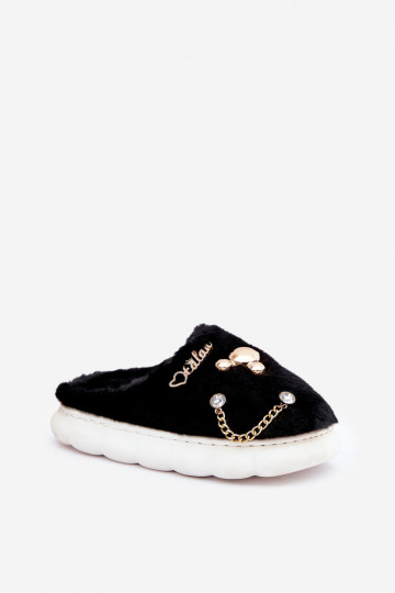 Chaussons avec fourrure et nœuds couleur noire Ivelfedi 2