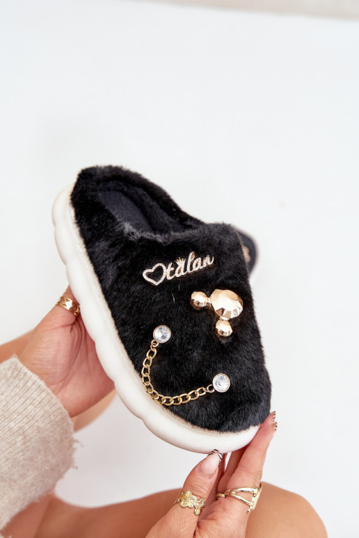 Chaussons avec fourrure et nœuds couleur noire Ivelfedi