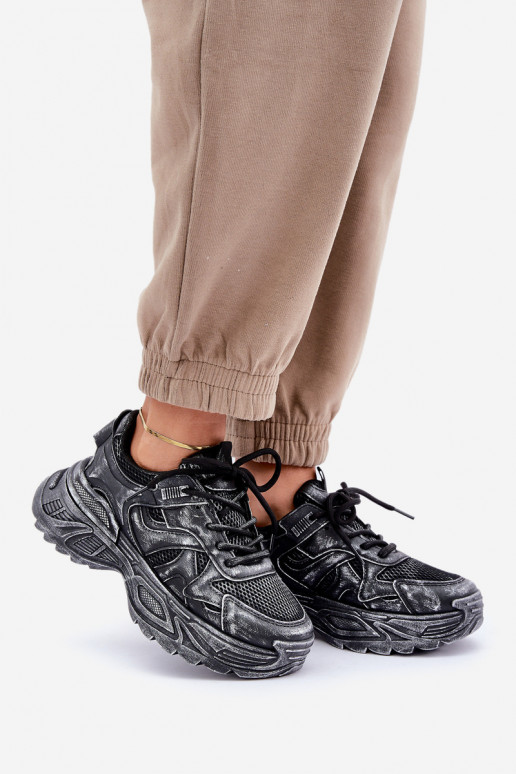 Bottines pour femmes style sneakers avec plateforme et usure noire SeladĮen