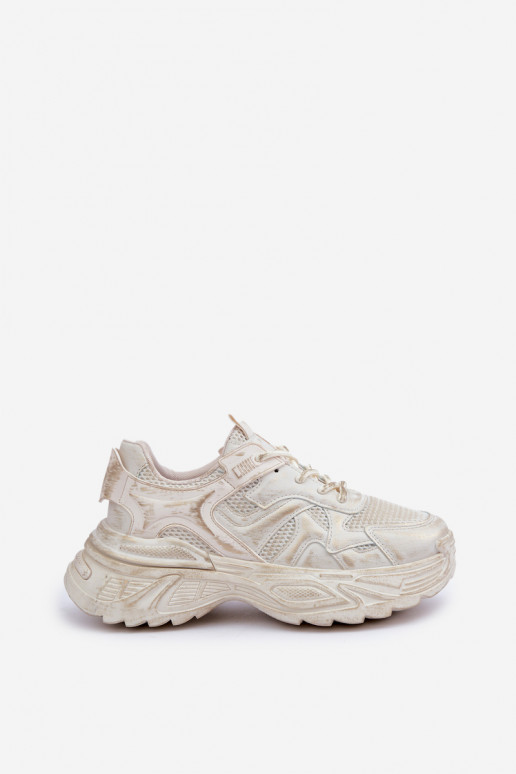 Chaussures modèle baskets Féminin Z Przetarciami avec une plateforme beige SeladÀen