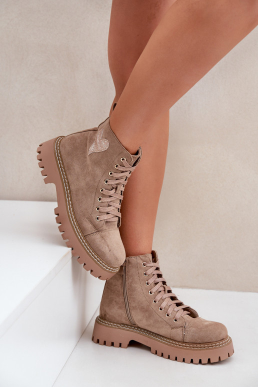 Bottines pour femmes avec strass et cœurs couleur sable Įjungtariri