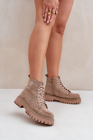 Bottines pour femmes avec strass et cœurs couleur sable Įjungtariri 2