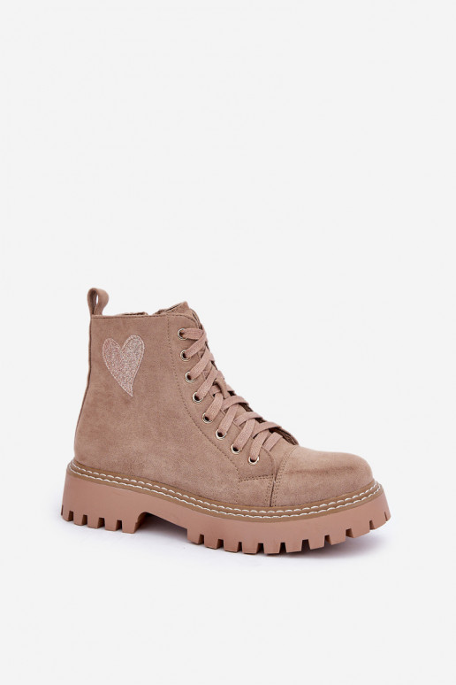 Bottines pour femmes avec strass et cœurs couleur sable Įjungtariri