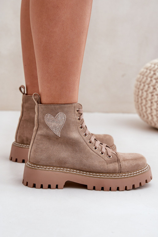 Bottines pour femmes avec strass et cœurs couleur sable Įjungtariri