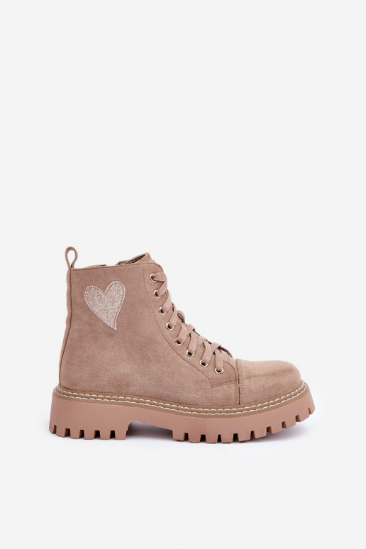 Bottines pour femmes avec strass et cœurs couleur sable Įjungtariri