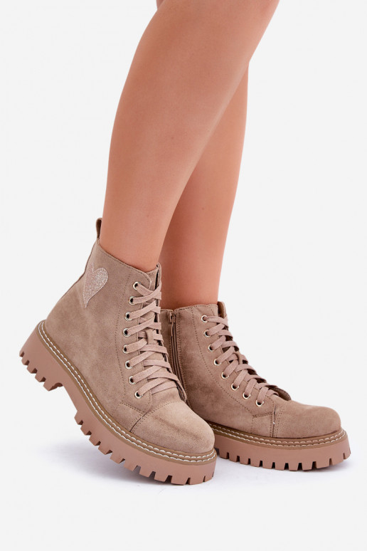 Bottines pour femmes avec strass et cœurs couleur sable Įjungtariri
