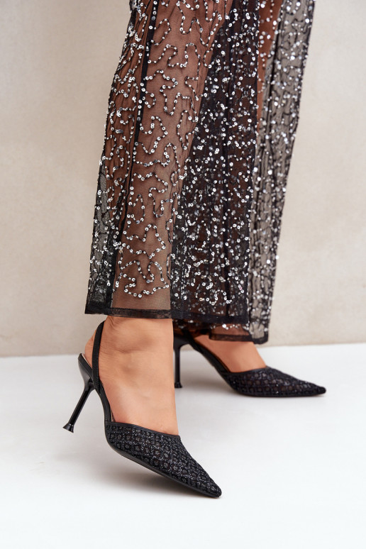 Escarpins avec talon ouvert ornés de paillettes couleur noire Berilae