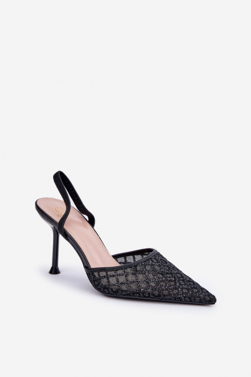 Escarpins avec talon ouvert ornés de paillettes couleur noire Berilae