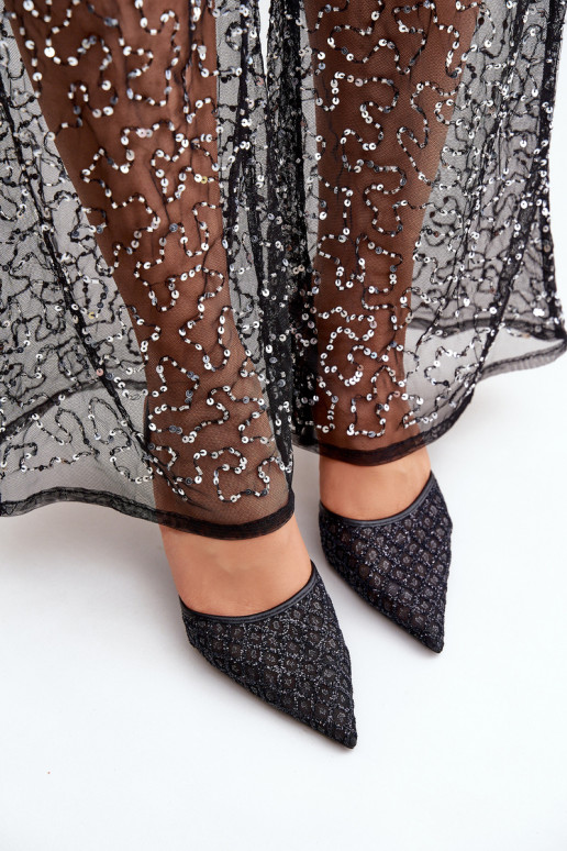 Escarpins avec talon ouvert ornés de paillettes couleur noire Berilae