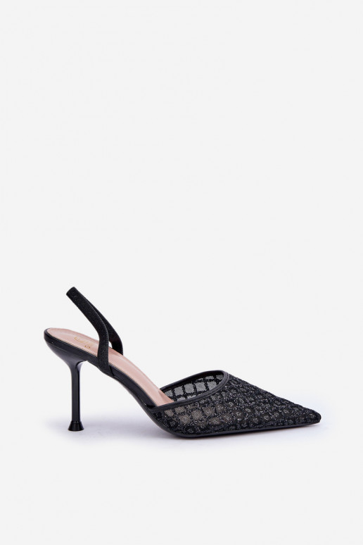 Escarpins avec talon ouvert ornés de paillettes couleur noire Berilae