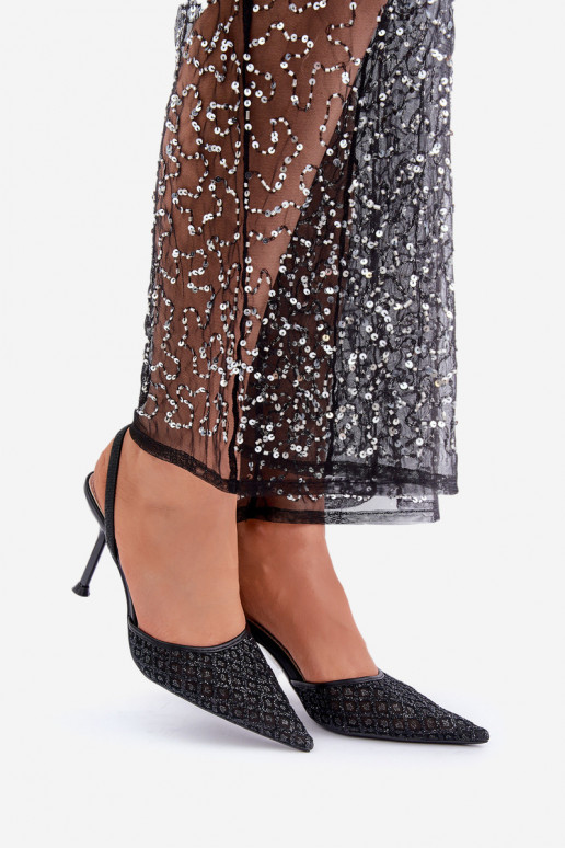 Escarpins avec talon ouvert ornés de paillettes couleur noire Berilae