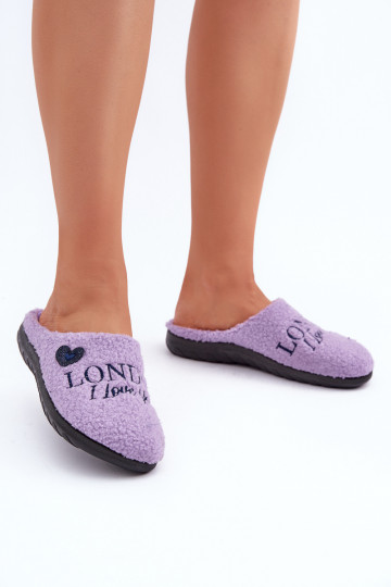 Chaussons Mules Femme Typu Baranek Inblu ET000027 violet avec inscription et fourrure