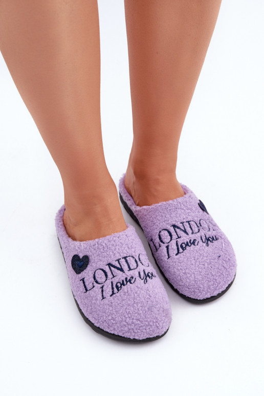 Chaussons Mules Femme Typu Baranek Inblu ET000027 violet avec inscription et fourrure