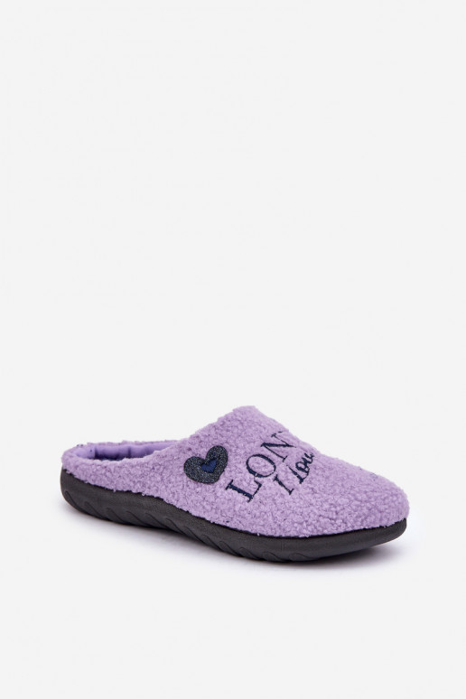 Chaussons Mules Femme Typu Baranek Inblu ET000027 violet avec inscription et fourrure