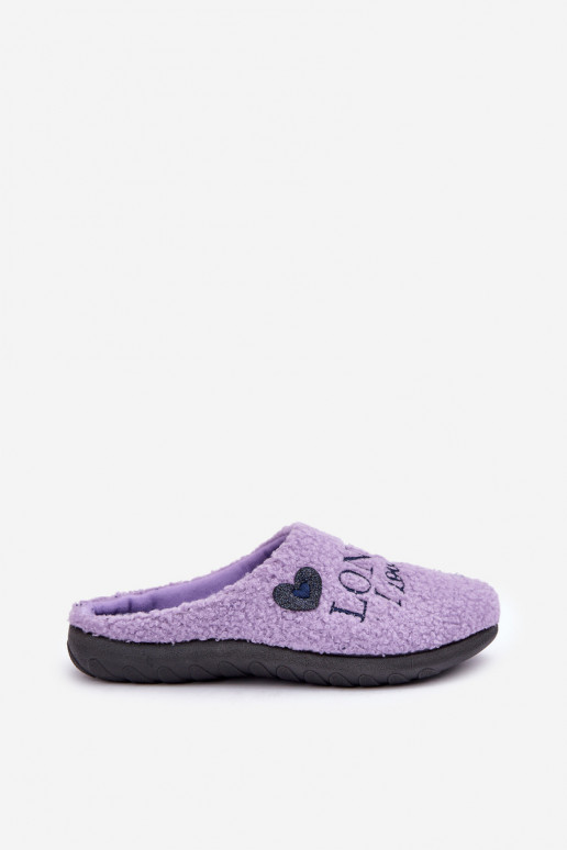 Chaussons Mules Femme Typu Baranek Inblu ET000027 violet avec inscription et fourrure