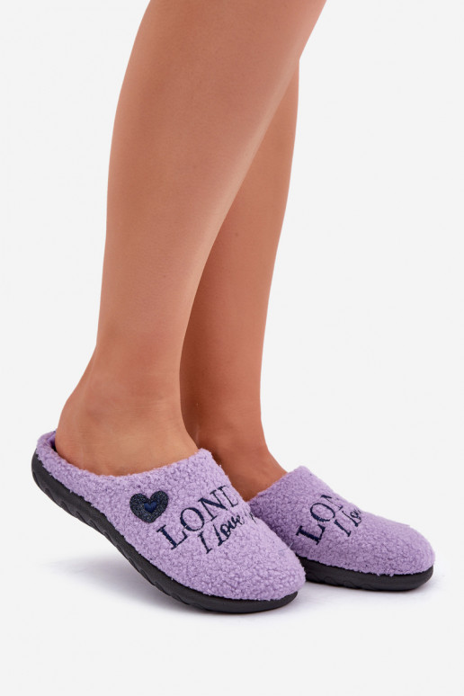 Chaussons Mules Femme Typu Baranek Inblu ET000027 violet avec inscription et fourrure