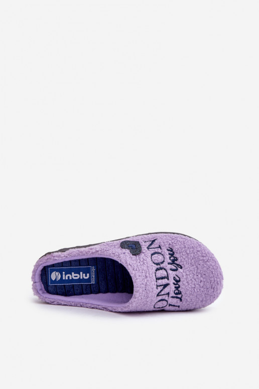 Chaussons Mules Femme Typu Baranek Inblu ET000027 violet avec inscription et fourrure