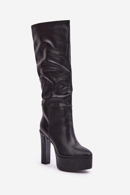Bottes hautes avec talons et plateforme en simili cuir noires Felilorn