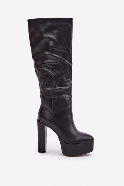 Bottes hautes avec talons et plateforme en simili cuir noires Felilorn