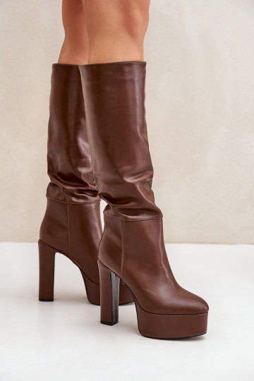 Bottes hautes avec talons et plateforme en simili cuir marron Felilorn 2
