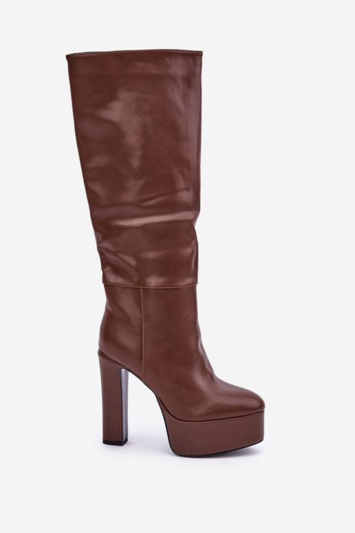 Bottes hautes avec talons et plateforme en simili cuir marron Felilorn