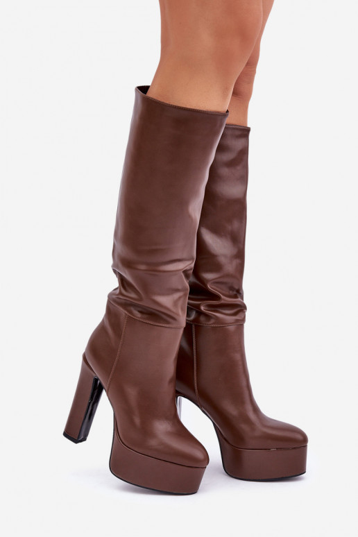 bottes avec des talons et plateforme en cuir écologique marron Felilorn