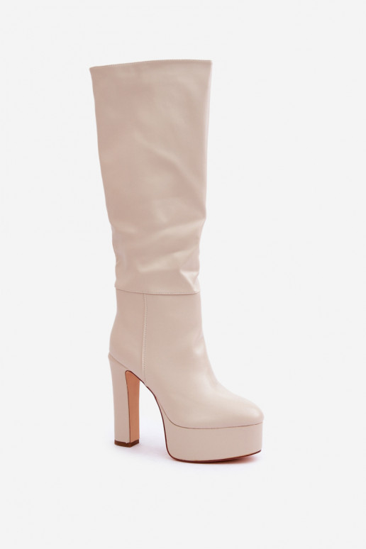 Bottes hautes avec talons et plateforme en simili cuir couleur ivoire Felilorn