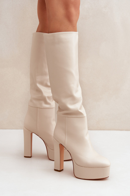 Bottes hautes avec talons et plateforme en simili cuir couleur ivoire Felilorn