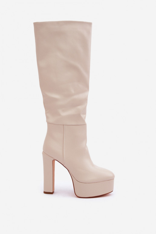 Bottes hautes avec talons et plateforme en simili cuir couleur ivoire Felilorn