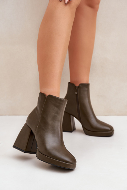 Bottines à talons en simili cuir couleur chaki Selarae