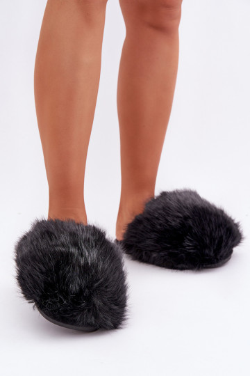 Chaussons pour femmes avec fourrure couleur noire INladisa