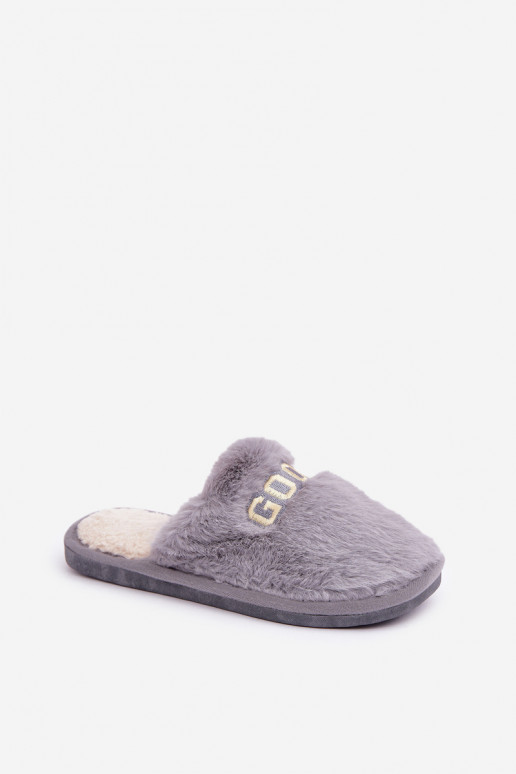 Chaussons pour femmes avec fourrure I Įjungtapisem couleur grise Kalelia