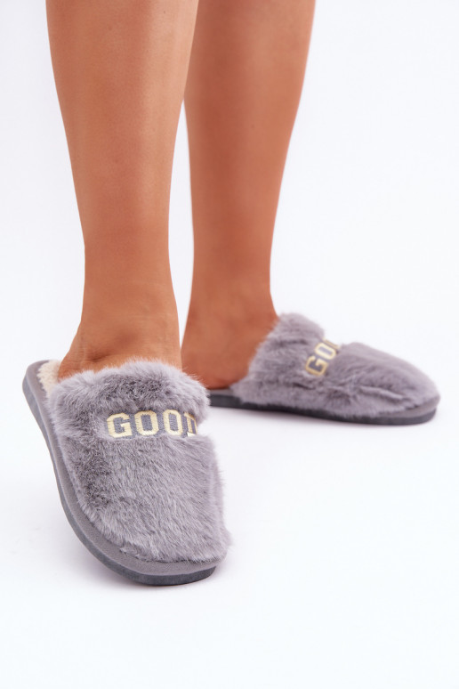 Chaussons pour femmes avec fourrure I Įjungtapisem couleur grise Kalelia