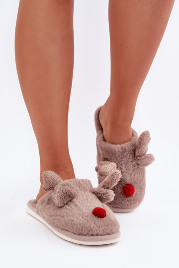 avec un manteau de fourrure Chaussons Féminin Avec un thème Renne beige Sennalith