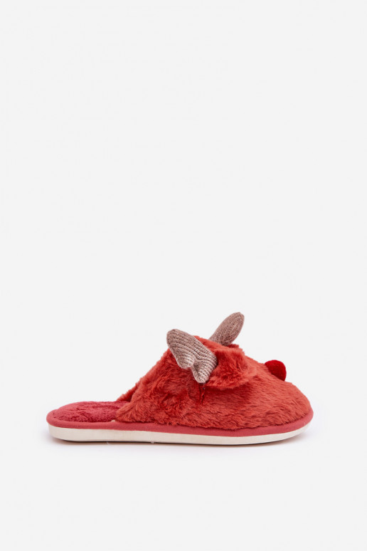 Chaussons pour femmes avec fourrure sur le thème des rennes couleur corail Sennalith